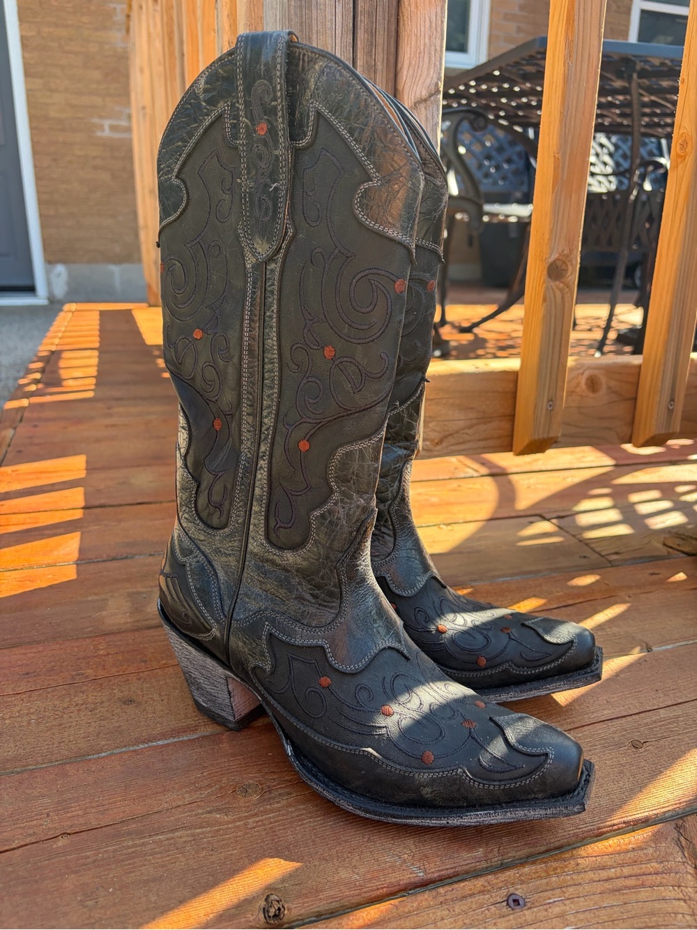 Sterling River Tall Cowgirl Boots Leather Western Embroidered Women’s 9B